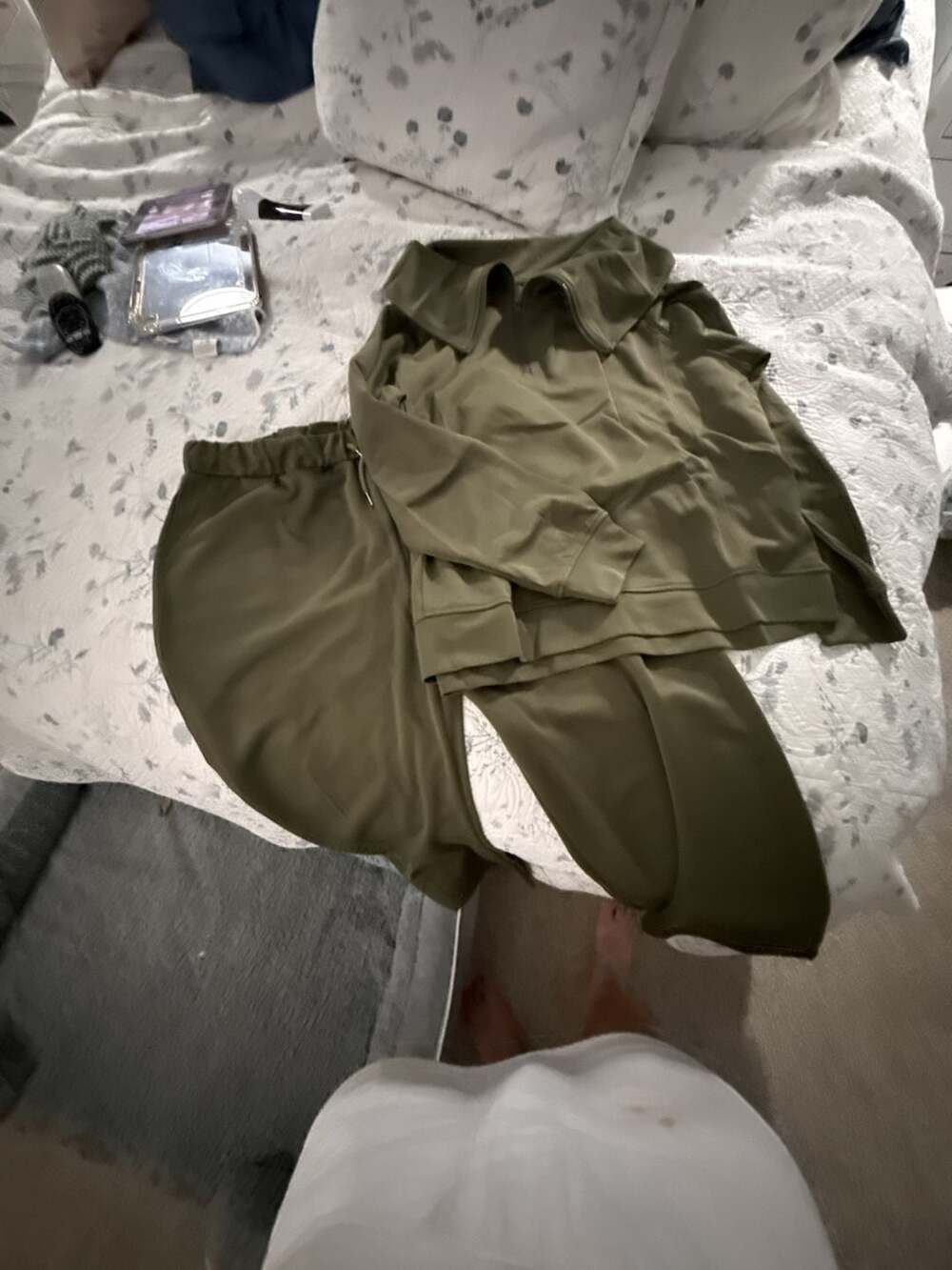 Olive Green Half Zip Pullover and Straight Leg Pants 2-Piece Lounge Set